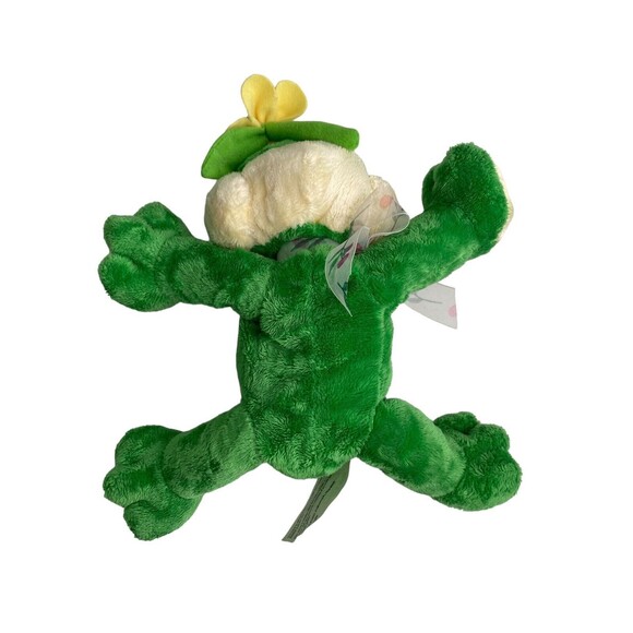 Fine Toy Frog Plush Stuffed Animal Green Holding Pink Yellow Flower Sheer Bow - Picture 7 of 15